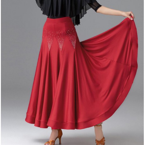 Women black wine rhinestones ballroom dance skirts for female tango waltz flamenco dance skirts for lady 